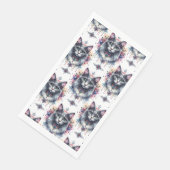 Fluffy Lang Haar Grijs en Wit Tuxedo Cat Servet (Hoek)