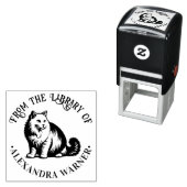 Fluffy Langharige Kat Zit #2 Bibliotheek Boek Naam Zelfinktende Stempel (In situ)