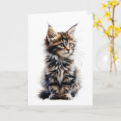 Fluffy Langharige Maine Coon Kat Lege Groet Kaart (Gele Bloem)