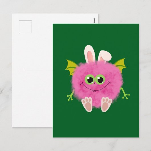 Fluffy little pink rabbit monster feestdagenkaart (Voorkant / Achterkant)