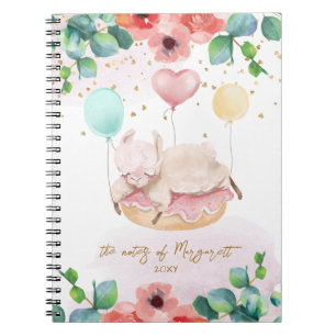 Fluffy Llama Illustration Floral Girl Daily Diary Notitieboek