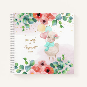 Fluffy Llama Illustration Flowers Girl Daily Diary Notitieboek