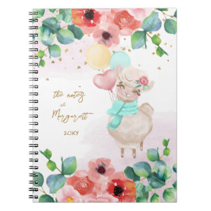 Fluffy Llama Illustration Flowers Girl Daily Diary Notitieboek