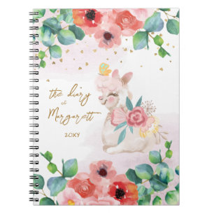 Fluffy Llama Illustration Flowers Girl Daily Diary Notitieboek