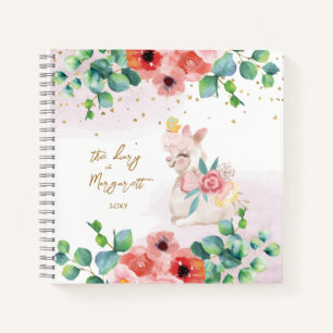 Fluffy Llama Illustration Flowers Girl Daily Diary Notitieboek