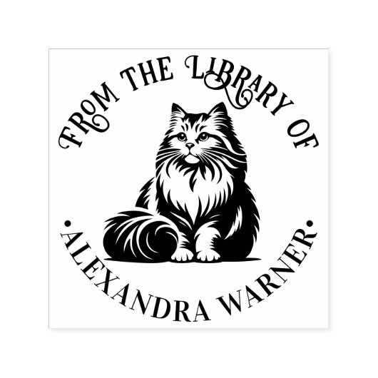 Fluffy Long Hair Cat Sitting #1 Bibliotheek Boekna Zelfinktende Stempel (Design)
