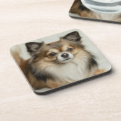 Fluffy Long Hazard Chihuahua Puppy Dog Bier Onderzetter (Linkerzijde)