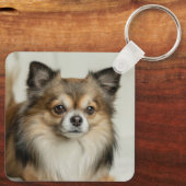 Fluffy Long Hazard Chihuahua Puppy Dog Sleutelhanger (Achterkant)