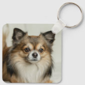 Fluffy Long Hazard Chihuahua Puppy Dog Sleutelhanger (Achterkant)