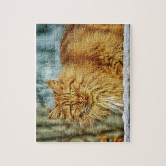 Fluffy Long-Hazard Oranje Manly Cat Legpuzzel (Verticaal)