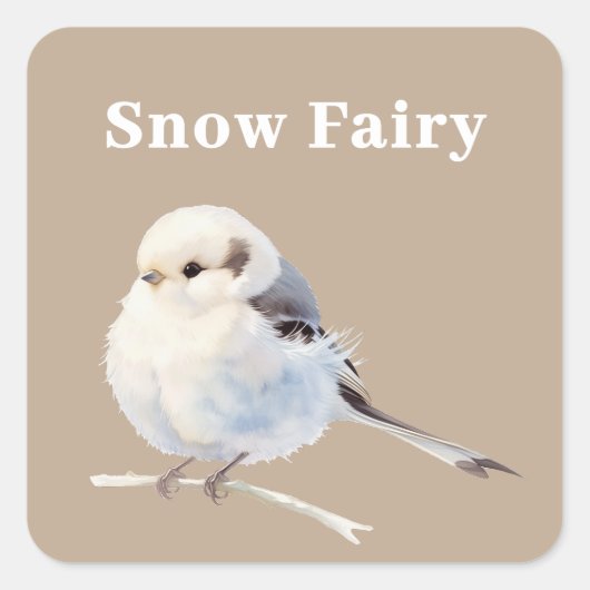 Fluffy Long-Tailed Tit Bird on Branch Vierkante Sticker (Voorkant)