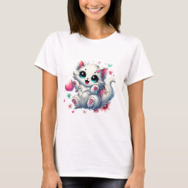 Fluffy Love Schattig Wit Kitten T-shirt
