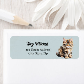 Fluffy Maine Coon Cat Retouradres Label