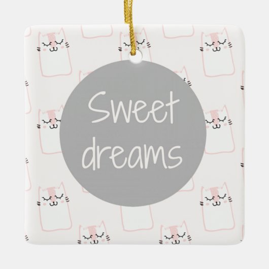 Fluffy Marshmallow Kat in Roze | Zoete dromen Keramisch Ornament (Voorkant)