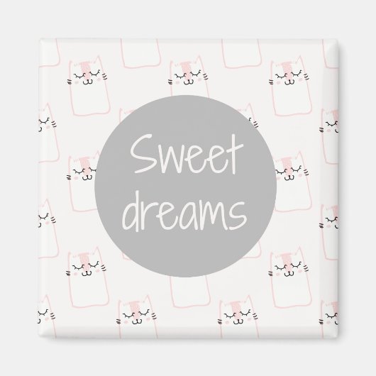 Fluffy Marshmallow Kat in Roze | Zoete dromen Magneet (Voorkant)