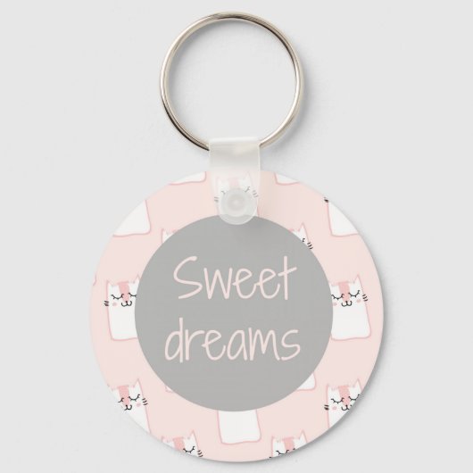 Fluffy Marshmallow Kat in Roze | Zoete dromen Sleutelhanger (Voorkant)