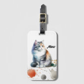 Fluffy Meerkleurige Kat Miauw Bagagelabel (Voorkant (verticaal))