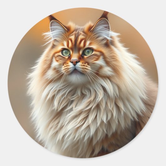 Fluffy Norwegian Forest Cat Portrait Ronde Sticker (Voorkant)