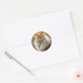 Fluffy Norwegian Forest Cat Portrait Ronde Sticker (Envelop)