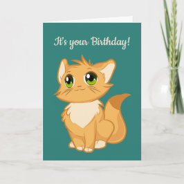 Fluffy Oranje Cat Design Wenskaart Feestdagen Kaart