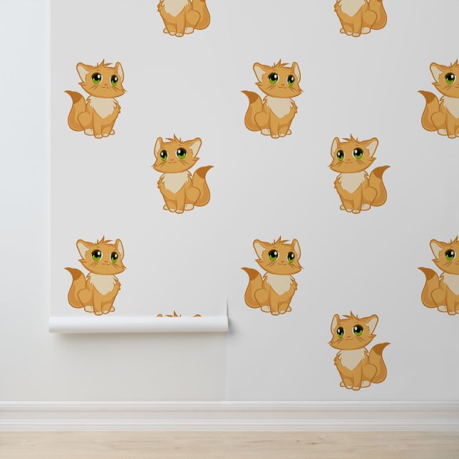 Fluffy Oranje katten ontwerp Behang (Applicatie)