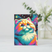 Fluffy Oranje Roze Kat in de Ruimte Briefkaart (Staand voorkant)