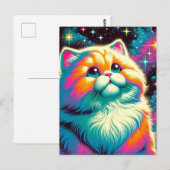 Fluffy Oranje Roze Kat in de Ruimte Briefkaart (Voorkant / Achterkant)