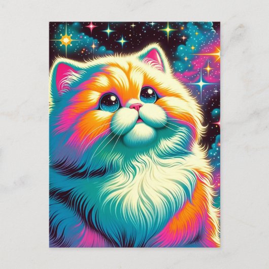 Fluffy Oranje Roze Kat in de Ruimte Briefkaart (Voorkant)