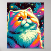 Fluffy Oranje Roze Kat in de Ruimte Poster (Voorkant)