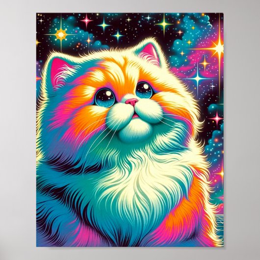 Fluffy Oranje Roze Kat in de Ruimte Poster (Voorkant)