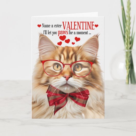 Fluffy Oranje Tabby Cat Humor Valentijnsdag Feestdagen Kaart (Voorkant)