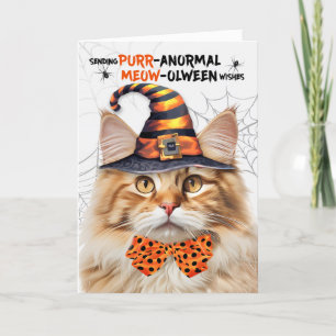 Fluffy Oranje Tabby Cat PURRanormale MEOWolween Feestdagen Kaart