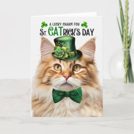 Fluffy Oranje Tabby Lucky Charm St CATrick's Day Feestdagen Kaart