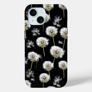 Fluffy paardenbloemen op zwart iPhone 15 case
