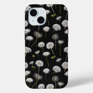 Fluffy paardenbloemen op zwart iPhone 15 case