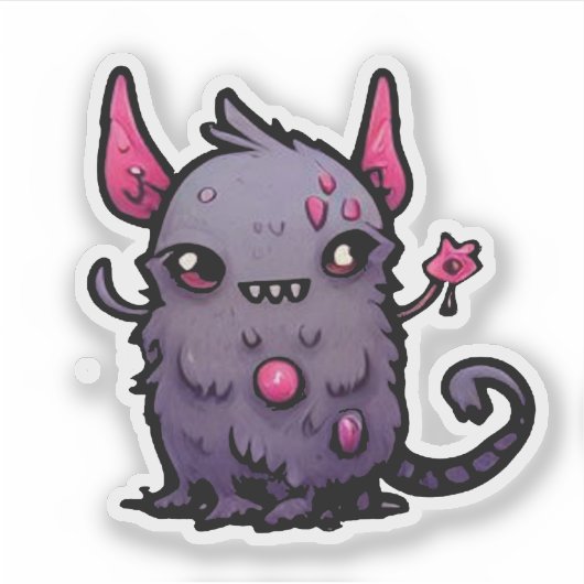 Fluffy Paarse Duivel Kat - Kawaii Monster Sticker (Voorkant)