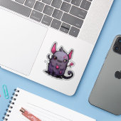 Fluffy Paarse Duivel Kat - Kawaii Monster Sticker (Laptop met iPhone)