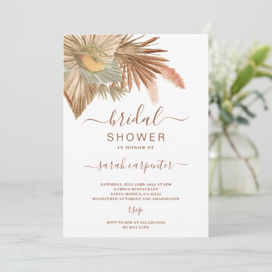 Fluffy Pampas Grass Bridal Shower-uitnodiging Kaart (Staand voorkant)