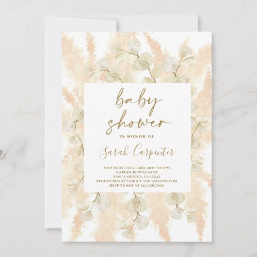 Fluffy Pampas lunaria Baby shower uitnodiging (Voorkant)