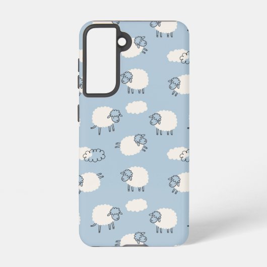 Fluffy Pastel Blue Lamb Pattern Samsung Galaxy Hoesje (Achterkant)
