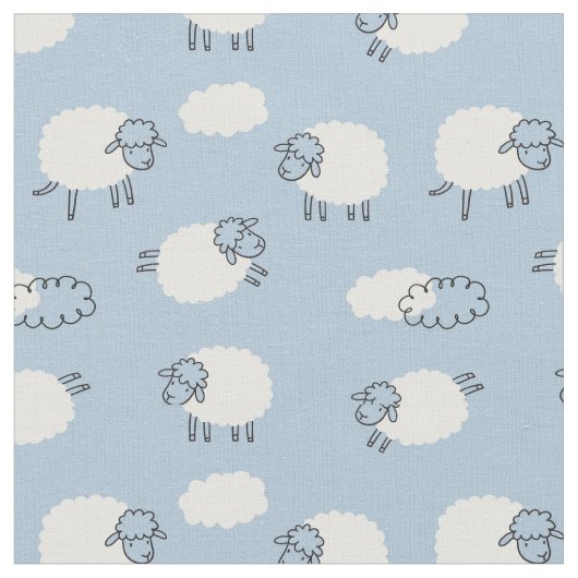 Fluffy Pastel Blue Lamb Pattern Stof (Close Up)