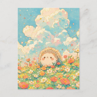 Fluffy Peach Cloud Kawaii Hedgehog Meadow Briefkaart