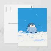 Fluffy Penguin Chick in Snowy Winter Landscape Briefkaart (Voorkant / Achterkant)