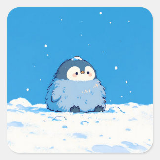 Fluffy Penguin Sitting in Winter Snow Vierkante Sticker