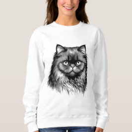 Fluffy Persian Cat Sketch Women's Sweater