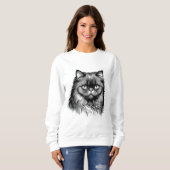Fluffy Persian Cat Sketch Women's Sweater (Voorkant volledig)