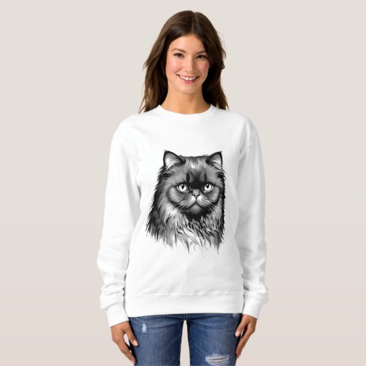 Fluffy Persian Cat Sketch Women's Sweater (Voorkant volledig)