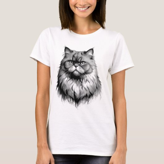 Fluffy Persian Cat Sketch Women's T-Shirt (Voorkant)