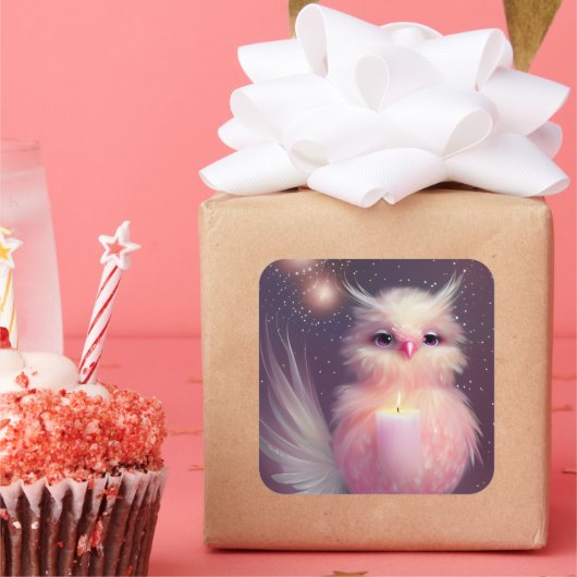 Fluffy Pink Baby Bird Vierkante Sticker (Feest)