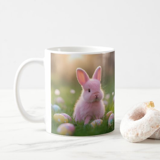 Fluffy Pink Bunny Pasen Koffiemok (Met donut)